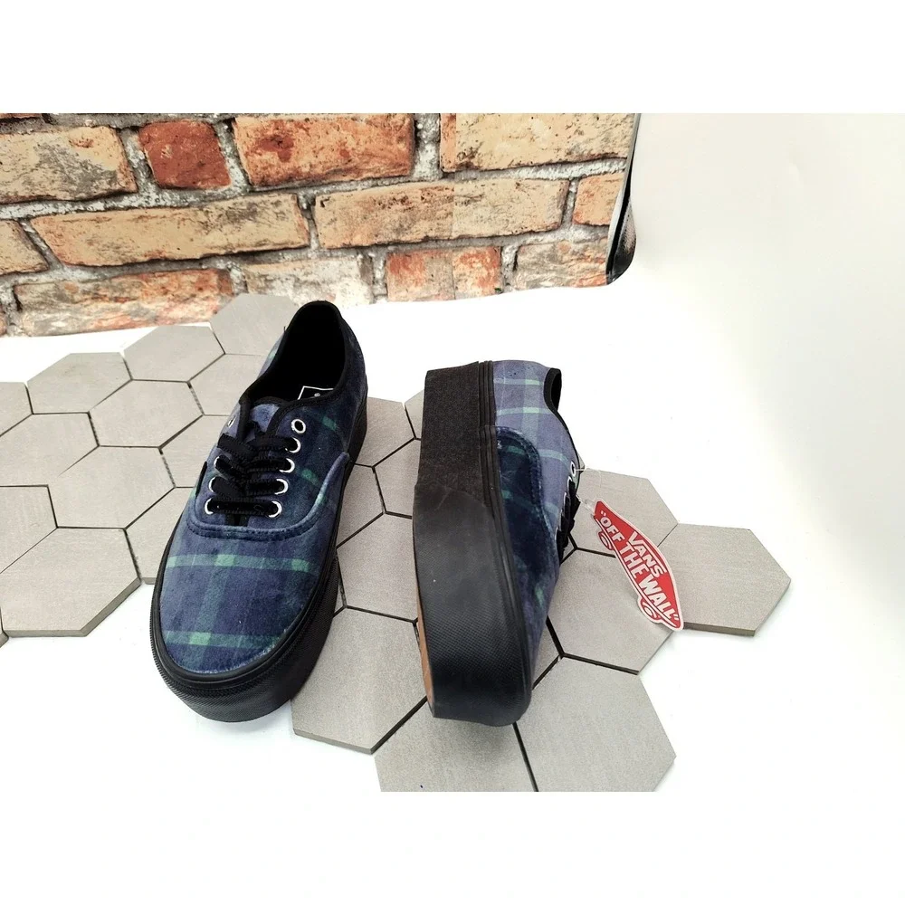 VANS Authentic Stackform Velvet Plaid Blue School Girl Platform Women's Size 9.5 - Picture 7 of 9